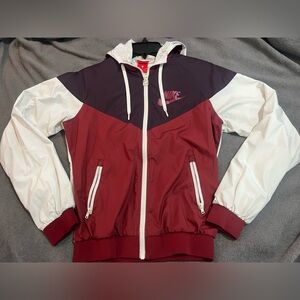 Nike Maroon, Plum & White Colorblock Zip Hooded Windbreaker
